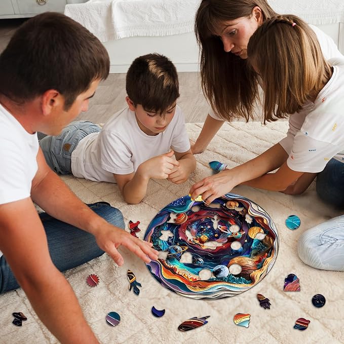 Wooden Puzzles for Adults, Unique Animal Shaped Universe Adult Puzzle, 3D Vision Wooden Jigsaw Puzzles Adult, Challenging Creative Gifts Family Games 8.4 * 8.4in 100pcs