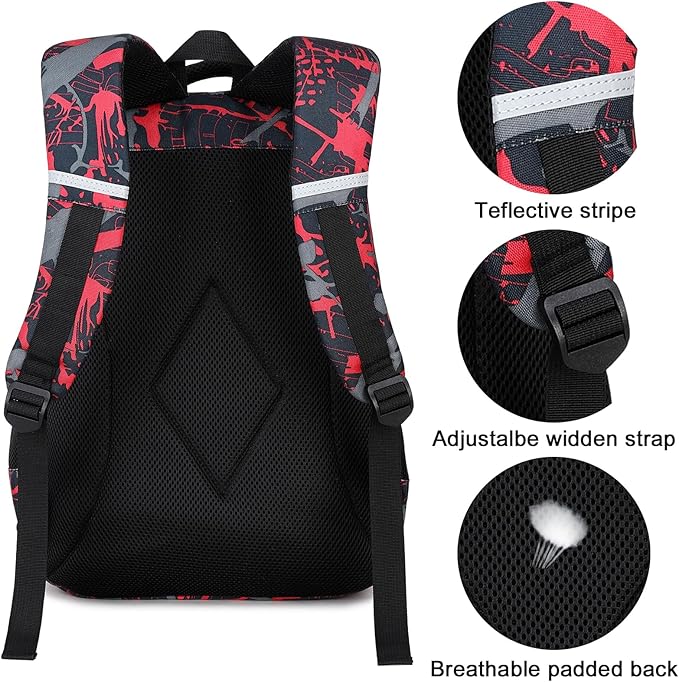 LEDAOU School Backpack Teen Boys Kids Bookbag School Bag for Middle Waterproof Casual Daypacks Travel Back Pack(Graffiti Red)
