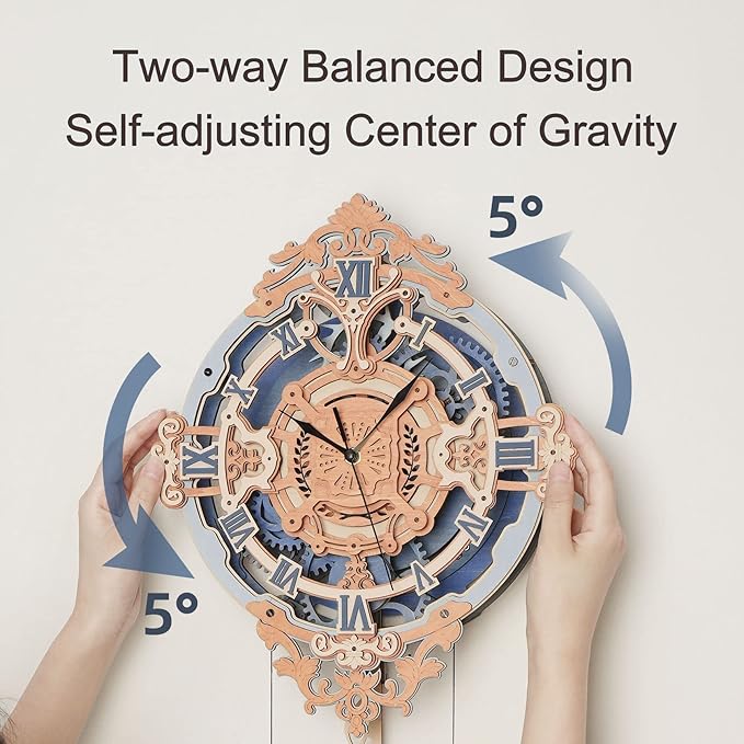 ROKR 3D Puzzles for Adults Vintage Wooden Pendulum Clock Kits 12", Mechanical Building Model Kits DIY Wall Clock Hobbies for Adults Home Decor Gifts for Teens
