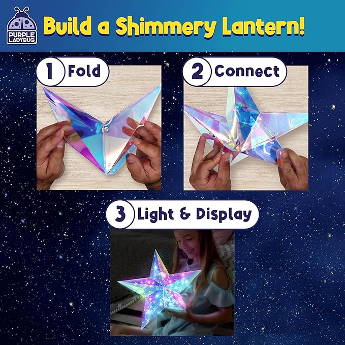 Prismic Star Lantern Craft Kit - Geometric Hanging Light Decoration, USB Powered DIY 3D LED Ornament - Birthday Gifts for Kids 8-12, Kids Safe Activity, Indoor Assembly Project, Room Display Decor