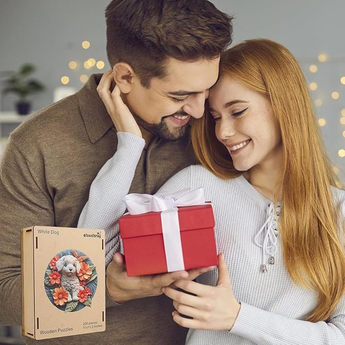 Wooden Puzzle for Adults - 3D Vision Effect White Dog Wooden Puzzle 500 Pcs Unique Shape Advanced Wooden Jigsaw Puzzle, Wood Puzzles, Challenge Wooden Jigsaw Puzzle(16.2 x 16.5 in)