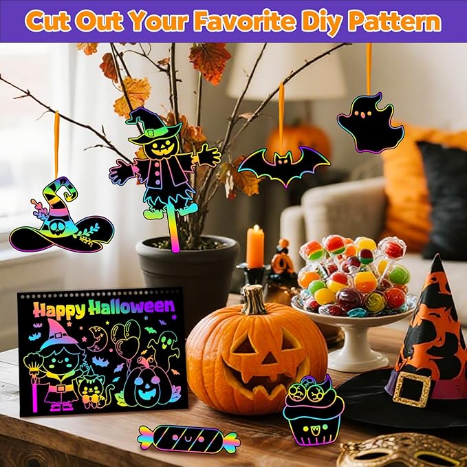 ZMLM Scratch Paper Art Craft: 2 Pack Rainbow Scratch Set for 3 4 5 6 7 8 9 10 Years Old Girls Boys Students Drawing Coloring Black Magic Art Supplies Kits Gifts School Birthday Party Toys(Halloween)