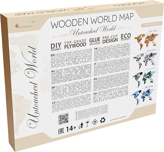EWA Eco-Wood-Art - Wooden Puzzles for Interior and Design - World map - Souvenir, Gift, Kitchen, Home Decor, Interior (Untouched Worlds 114 Pieces)