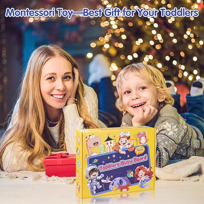 Montessori Busy Board Boy, Toddler Toys for 1 2 3+ Year Old Boy, Toddler Busy Book Educational Learning Sensory Activity Toys for Road Airplane Travel for Kids with Autism