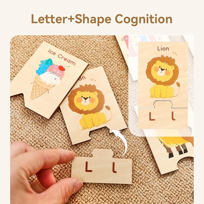 Wooden Puzzles Toddler Toys Gifts for 3 Year Old Boys Girls, Animal Jigsaw Puzzles Montessori Toys Preschool Learning Activities, Gift for Girls Boys (Animal Letters)