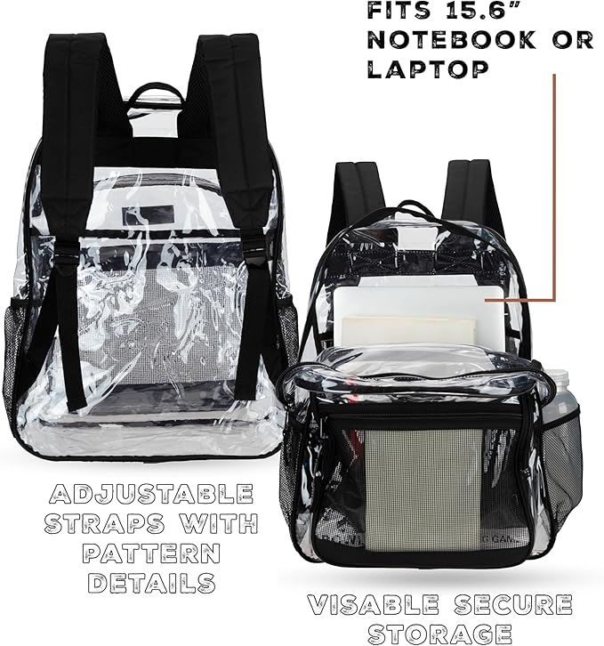 Wrangler Clear Backpack for Girls- Water Resistant Clear Bookbag, Plastic See Through Backpack for Stadium Events and School