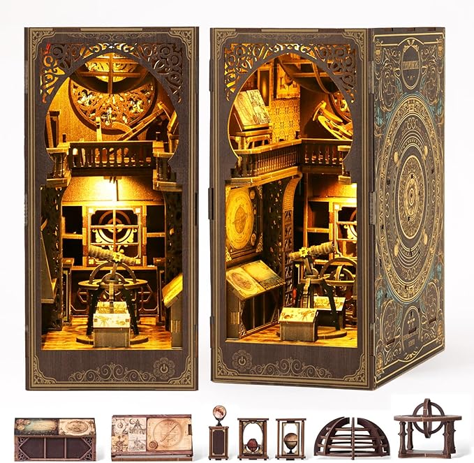 Book Nook Kit for Adult - THRIVINGIVAN DIY Miniature Model Build Dollhouse Kit 3D Wooden Puzzle with Sensor Led Light for Bookshelf Bookend Insert Decor Adults Teen Crafts