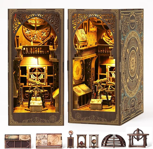 Book Nook Kit for Adult - THRIVINGIVAN DIY Miniature Model Build Dollhouse Kit 3D Wooden Puzzle with Sensor Led Light for Bookshelf Bookend Insert Decor Adults Teen Crafts
