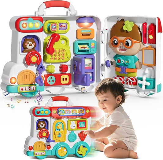 Busy Board Montessori Toys Gift for 1 2 Year Old Boys, Early Educational Montessori Toys for Toddler 1-3, Birthday Gifts Toy for 1 2 Year Old Boy, Ideas 1 Year Old Boys Birthday Gift Toy