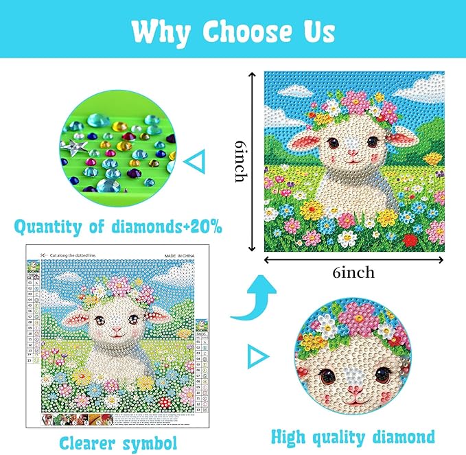 Libfx Diamond Art Kits for Kids 4 PCS Diamond Art for Girls Boys Beginners Arts and Crafts for Kids Ages 8-12 (Dinosaur Cattle Turtle crane-08)