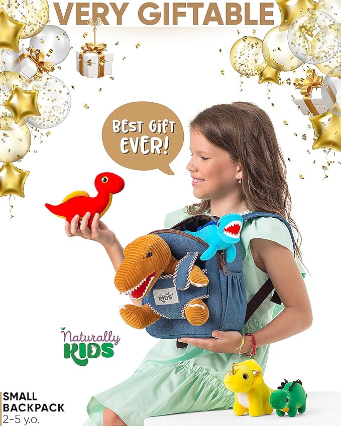 Toddler Dinosaur Backpack w Plush Dinosaur Toys for Kids 2-5, Gifts for 2-5 Year Old Boys, Girls