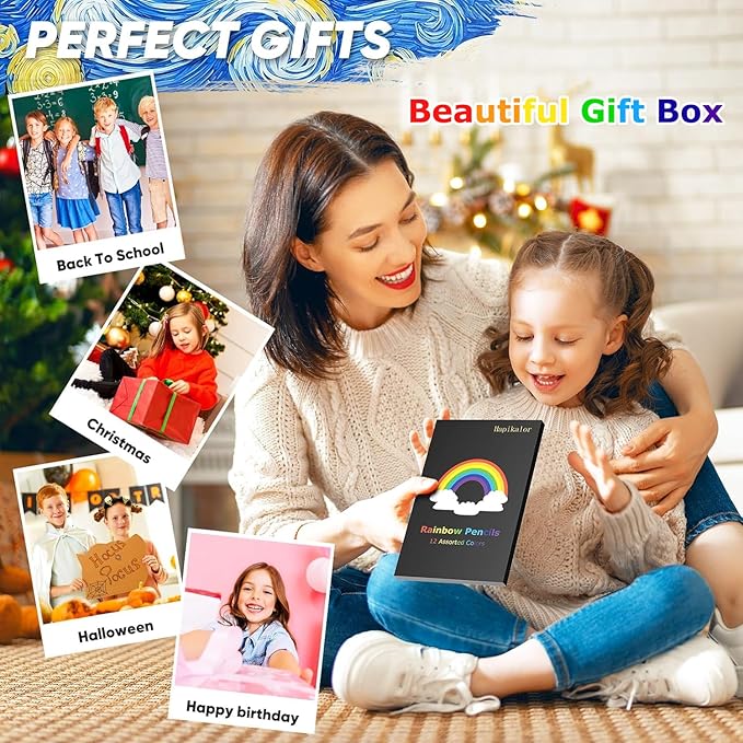 Stocking Stuffers for Kids, Art Supplies, 12 Color Rainbow Colored Pencils for Kid, Drawing Pencil Set Halloween Stocking Stuffers for 5-12 Year Old, Holiday, Birthday, Christmas Gifts for Teen