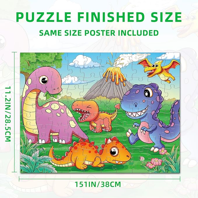 Nattork Jigsaw Puzzles 100 Pieces for Kids Youth Dinosaur Puzzle - Pieces Fit Together Perfectly