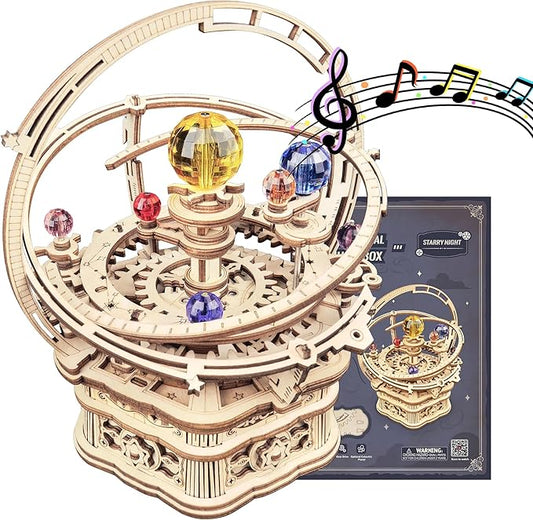 ROKR 3D Puzzles for Adults Orrery Music Box Wooden Model Building Set, DIY Wood Craft Kit Solar System Kit STEM Toys Gifts for Man/Woman