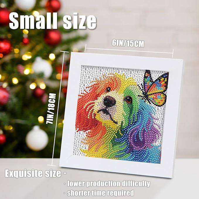 geesfayan Diamond Art Kits for Kids Ages 8-12,6 Inch DIY Gem Art Painting with 7 Inch Frame, Complete Starter Kit for Beginners, Creative Arts & Crafts Gift for Girls & Boys (Butterfly Dog)