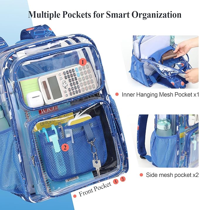 PACKISM Clear Backpack for School - 17 inch Large Heavy Duty Clear Bookbag, See Through PVC Backpacks (for age 12 above)