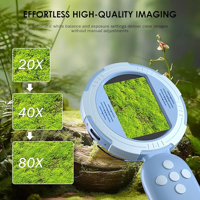 Kids Microscope with 100X Magnification,Minilabbies Handheld Portable Digital Digiscope for Children, Rechargeable STEM Educational Toy with LED Light, Science Kit Gift for Boys & Girls Ages 3+