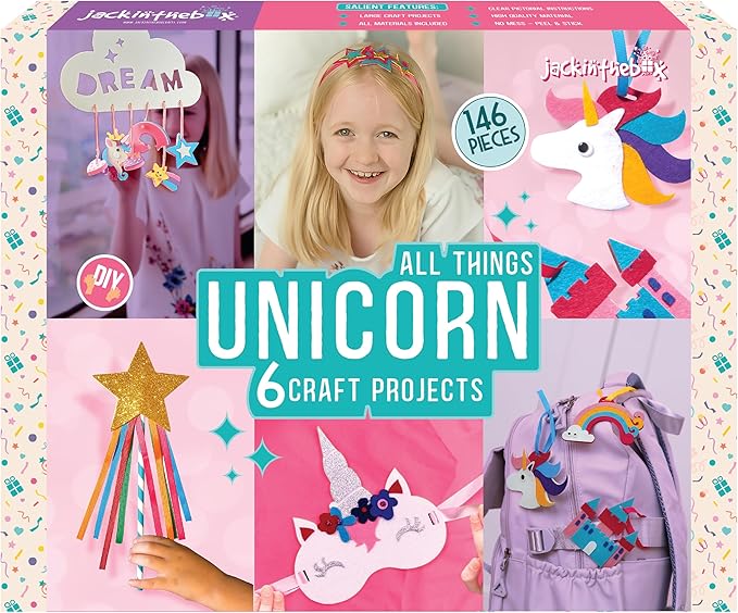 jackinthebox Unicorn Crafts for Kids Ages 5-8, 6-in-1 Gifts for Girls, Craft Kit, Toys, Arts and Crafts for Girls Aged 5 6 7 8 Years