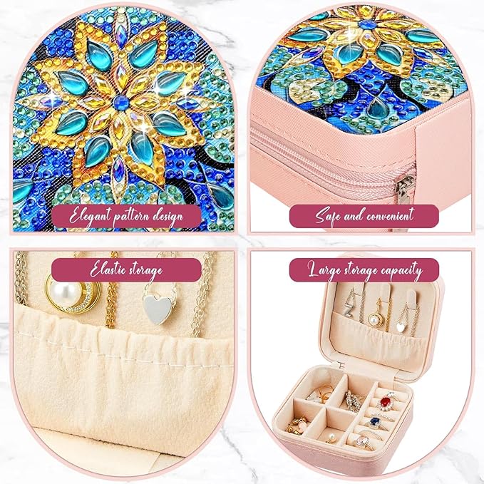 2 PC Diamond Art Jewelry Boxes Kits for Adults Teen with Painting Gem Dots Arts and Crafts Kits for Women Kids Girls 8 12 Year Old Ages 5 6 7 9 10 11 13 14 Birthday Gift(Mandral Blue)
