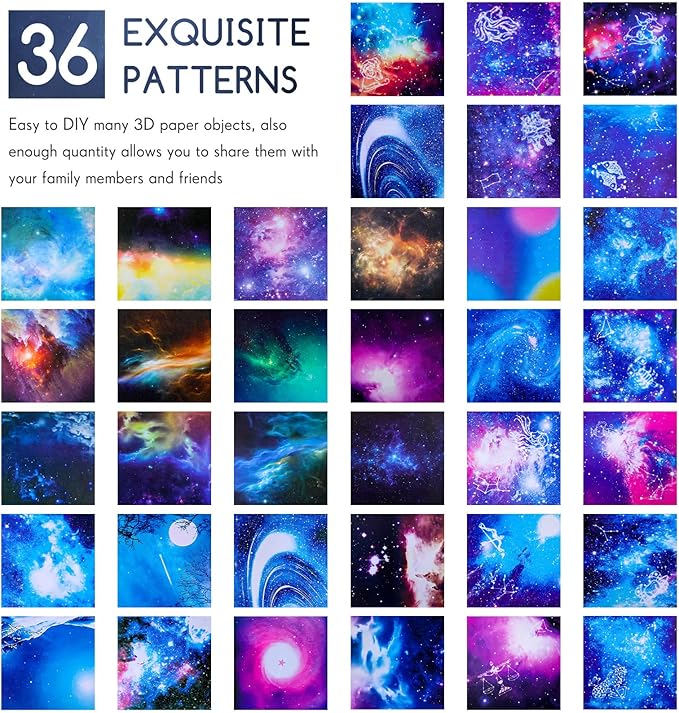 150 Sheets Double Sided Origami Paper Kit 6 x 6 Inch Beautiful Sky Scrapbook Paper Galaxy Outer Space Star Pattern Easy Folding for Arts Crafts School Kids Teachers, 36 Designs(Vivid Style)