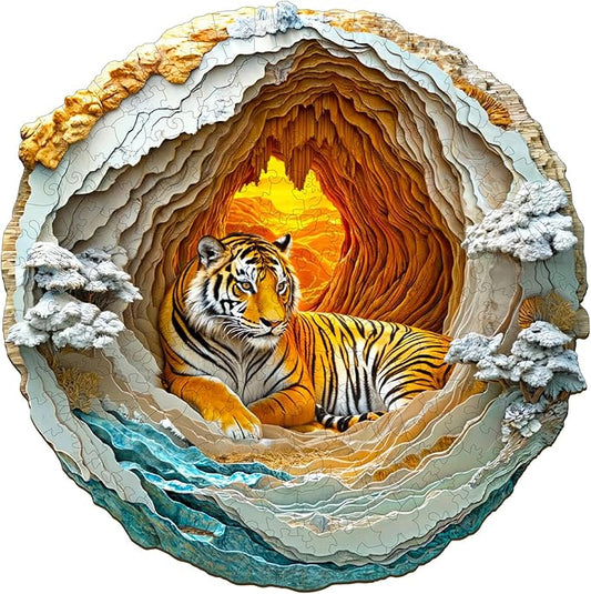 Wooden Puzzles for Adults, Wooden Jigsaw Puzzles for Adults Kids, 3D Vision Effect-3D Tiger Unique Shaped Wood Puzzles Adult, Creative Birthday Gifts for Friends Family Game (11.4 * 11.4in 200pcs)