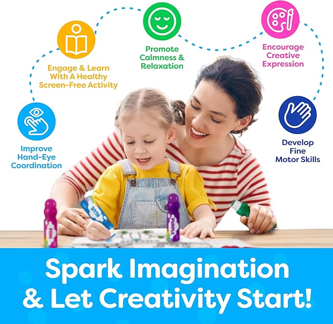 Dot Markers For Toddlers 1-3 - Dot Art Paints Washable For Kids - Includes Printed & PDF Coloring Sheets - Toddler Arts And Crafts - Preschool Learning Activities - Bingo Daubers For Toddlers 2-4