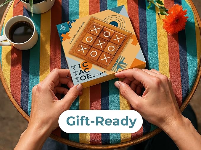 BSIRI Tic Tac Toe for Kids and Adults Coffee Table Living Room Decor and Desk Decor Family Games Night Classic Board Games Wood Rustic for Families Size 4 Inch