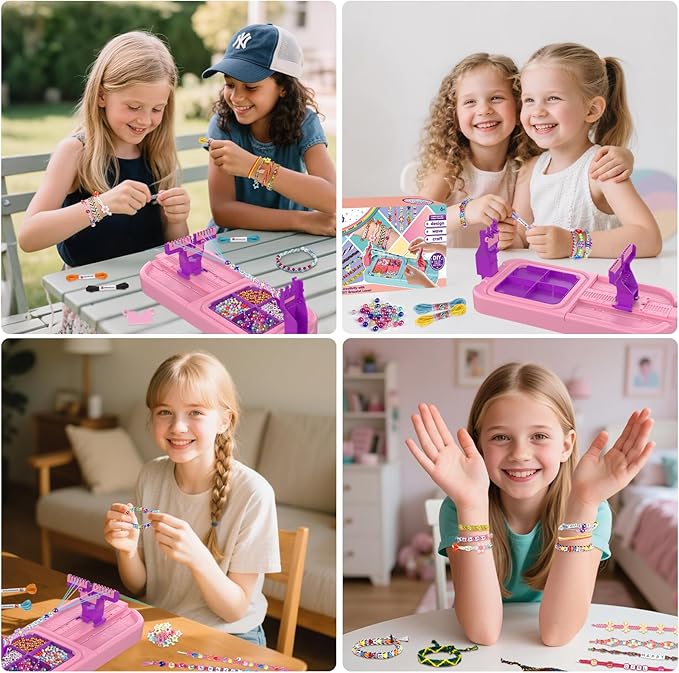 Arts and Crafts for Kids Ages 8-12,Friendship Bracelet Making Kit for Girl,DIY Arts and Crafts Maker for Kids,Jewelry Making Kit Christmas Gifts for Ages 6 7 8 9 10 11 12 Year Old (Pink/Purple)