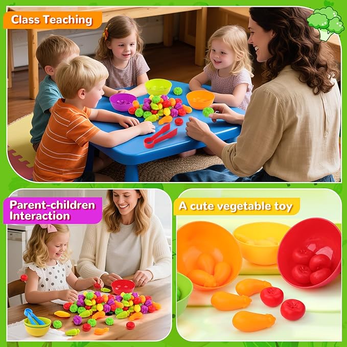 USATDD Counting Vegetables Color Sorting Matching Games with Bowls Preschool Learning Activities for Educational Sensory Montessori STEM Toy Sets Gift for Toddlers Kids Boys Girls Aged 3-5