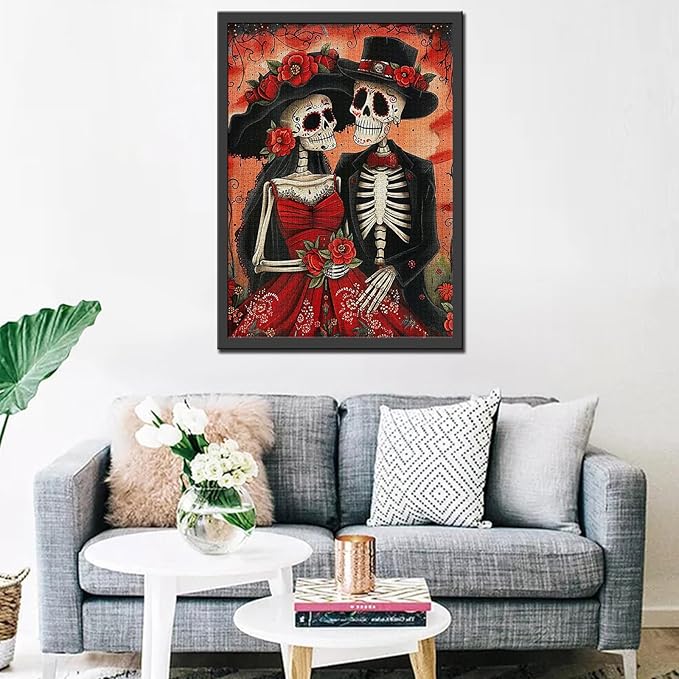 Tucocoo Skeleton Couple Jigsaw Puzzle 1000 Pieces Puzzles for Adults, Day of The Dead Style Flowers Art Puzzles for Challenging Family Activity Games Colorful DIY Craft Puzzle for Home Decor Gifts