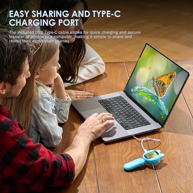Kids Microscope 100X Magnification, STEM Handheld Digital Science Kit, Portable Educational Toy for Ages 3-16, Birthday for Boys & Girls Blue