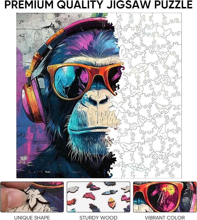 Wooden Puzzles for Adults, Face of Baboon Jigsaw Puzzles 200 Piece, Modernist Painting Style Adult Puzzles, Family Brain Game Gift 11x11.2 inch