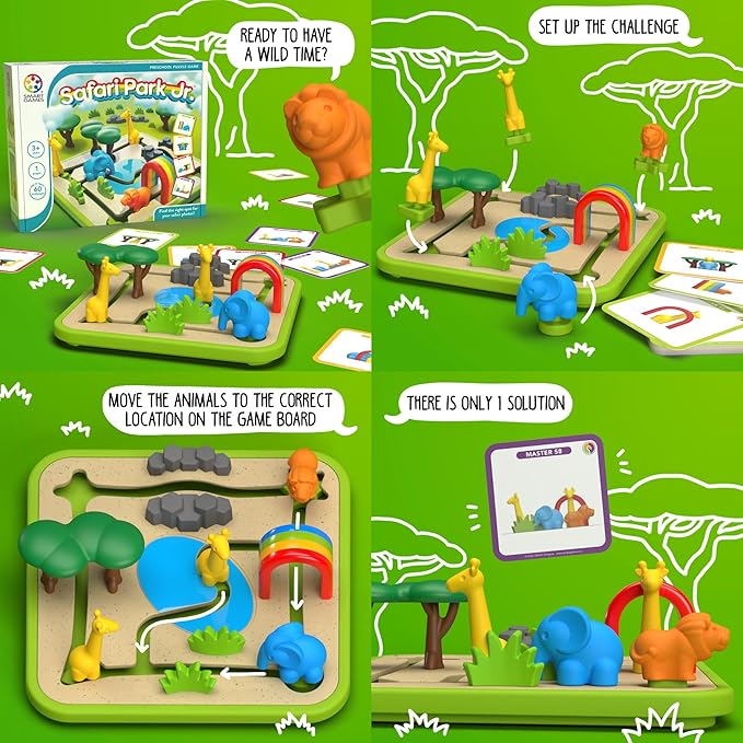 SmartGames Safari Park Jr. Preschool Puzzle Game with 60 Challenges for Ages 3 and Up
