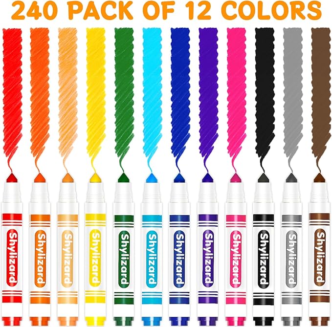 Washable Markers for Kids, 240 Count Markers Bulk with Broad Line Conical Tip, Coloring Marker in 12 Colors for Classroom School Supplies and Art Projects