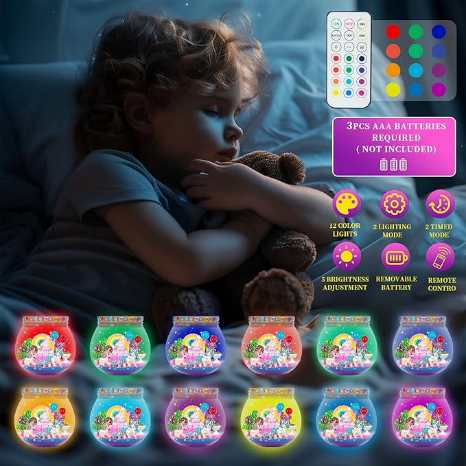 DANIUBE Unicorn Light Up Terrarium Craft Kit for Kids, DIY Unicorn Terrarium Crafts Kits with Remote LED Colorful Night Light for Kids Girls Ages 3 4 5 6 7 8-12 Years Old Birthday Gifts