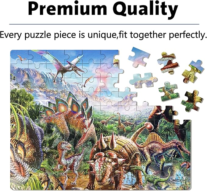 LELEMON Puzzles for Kids Ages 4-8,Tyrannosaurus 100 Piece Puzzles for Kids,Educational Kids Puzzles Ages 6-8 Jigsaw Puzzles in a Metal Box,Dinosaur Puzzles for Kids Ages 5-8 Cool Puzzle Games Toys