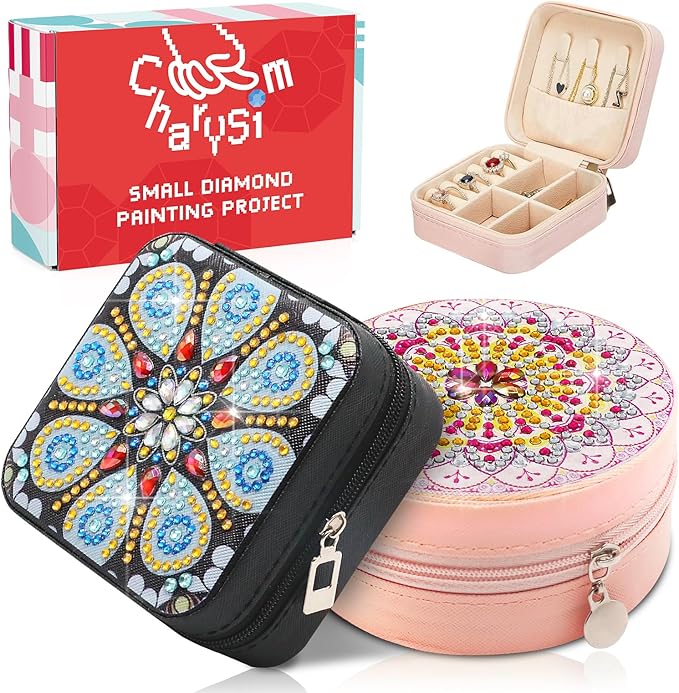 Diamond Art Jewelry Boxes Kits for Adults with Painting Accessories Gem Tools Crystral dots Paint Craft for Girl Women Kids Teen Gifts Mandral (Black-Purple)