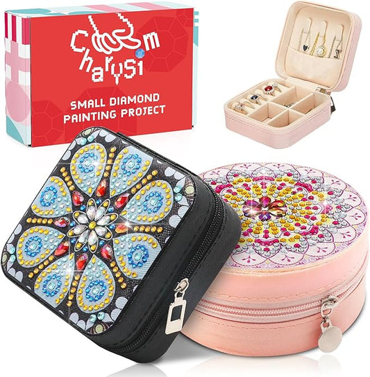Diamond Art Jewelry Boxes Kits for Adults with Painting Accessories Gem Tools Crystral dots Paint Craft for Girl Women Kids Teen Gifts Mandral (Black-Purple)