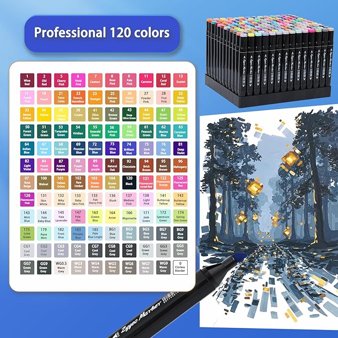 Alcohol Marker Pens 120 Colors Dual Tip Drawing Pens Set, Art Markers Sketch Kit for Teens Girls Boys Kids Artists for Drawing,Coloring and Calligraphy
