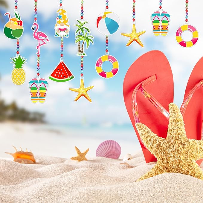 Yaomiao 30 Sets Summer Craft Kit End of Year Student Gifts Hawaiian Beach DIY Sun Catcher Bulk Paint Your Own Window Art Drawing Ornaments for Home Classroom Summer Activities Party Favor