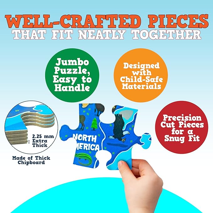 3 Pack Large Floor Puzzles for Kids Ages 3-5– Extra Thick 48 Piece Puzzles for Toddler Ages 4-8 Jumbo Jigsaw Set - Solar System, World Map, USA Map, 3 in 1 Educational Puzzle Preschool, Children