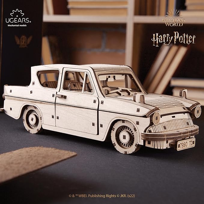 UGEARS Wooden 3D Puzzles for Adults - Flying Ford Anglia Harry Potter Puzzle 3D – Harry Potter Flying Car Building Kits for Adults DIY Model Kit with Spring Drive 244 Pcs