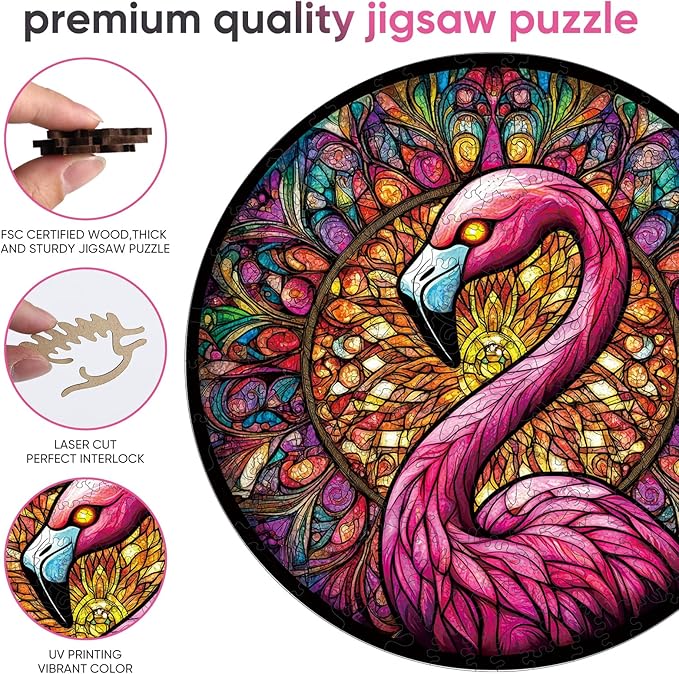 Wooden Puzzles for Adults, Flamingo Jigsaw Puzzles, Unique Shape Adult Puzzles, Irregular Christmas Thanksgiving Gifts for Family Friend(11.2 * 11.2 in-200pcs)