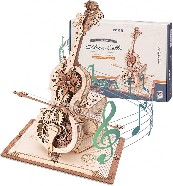 ROKR 3D Wooden Puzzles for Adults,Wooden Music Box Kits-Cello Wood Model Kits for Adults to Build,Stem Projects for Teens,Birthday Gifts Hobbies for Women Men