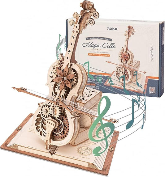 ROKR 3D Wooden Puzzles for Adults,Wooden Music Box Kits-Cello Wood Model Kits for Adults to Build,Stem Projects for Teens,Birthday Gifts Hobbies for Women Men