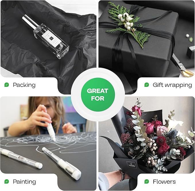 Black Paper Roll 18" x 2160" (180 feet) - USA-Made Black Kraft Paper 50lb Thickness - Ideal for Wrapping, Packing, Moving, Shipping, and Arts & Crafts - 100% Recycled Natural Material by IDL Packaging