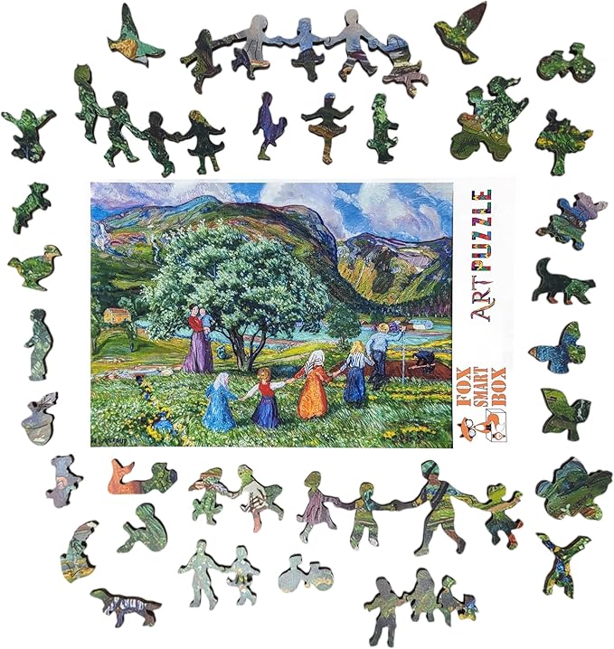 Wooden Puzzle for Adults - Uniquely Shaped Pieces - Made in The USA by FoxSmartBox - 225 Pieces - Summer and Playing Children