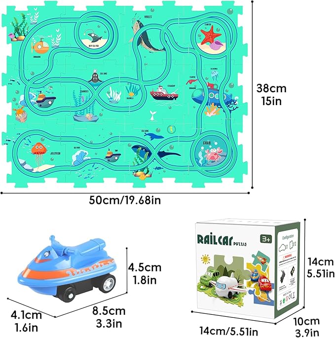 Puzzles and Track Combo, Kids Puzzle Rail Car Play Set, Educational Toys for 3 4 5 6 Year Old Boys Girls, Toddler Montessori Toy Gift