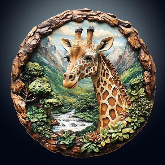 Wooden Puzzles for Adults, Giraffe Wooden Jigsaw Puzzles for Adults, Nature Landscape Flat Puzzle with 3D Visual Effect, Unique Animal Shaped Wood Puzzle, Fun Gifts & Home Decor (M-11.4*11.1in-195Pcs)