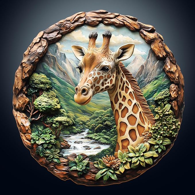 Wooden Puzzles for Adults, Giraffe Wooden Jigsaw Puzzles for Adults, Nature Landscape Flat Puzzle with 3D Visual Effect, Unique Animal Shaped Wood Puzzle, Fun Gifts & Home Decor (S-8.5*8.3in-100Pcs)